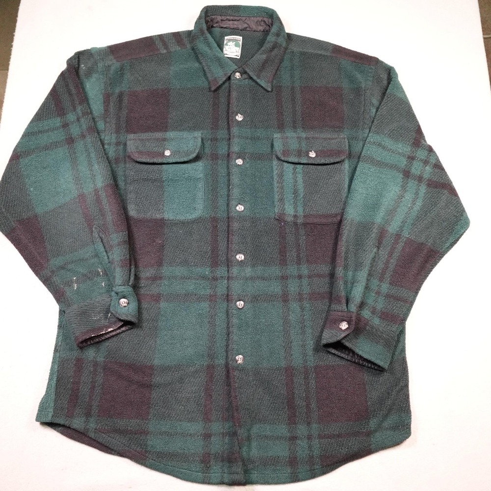McIntosh & Seymour Jacket Mens XL Green Plaid Fleece tartan Lined Button Shirt